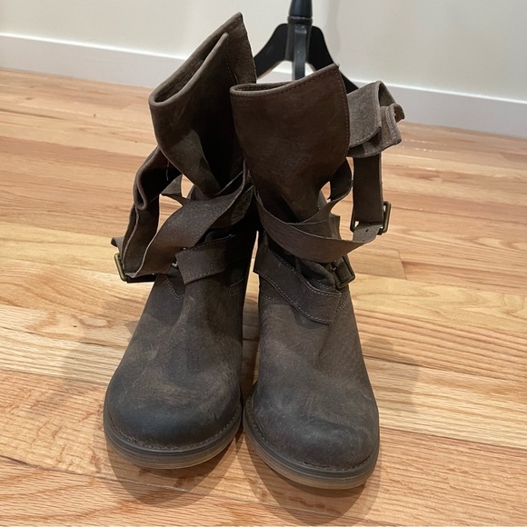 Jeffrey Campbell Ibiza Brown Gray Suede Leather France Wrap Strap Boots EUC 9.5 - Picture 6 of 11